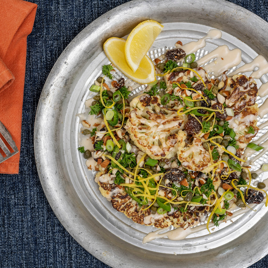 Cauliflower Steaks with Smoked Almond and Caper Crumb