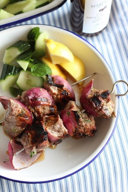 Lamb and Red Onion Skewers with Smoky Bourbon Sauce and Marinade