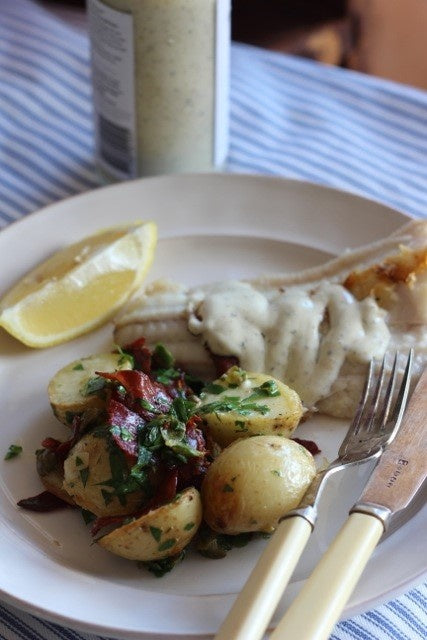 Pan-fried Snapper with Tartare Sauce and Roasted New Potato Salad