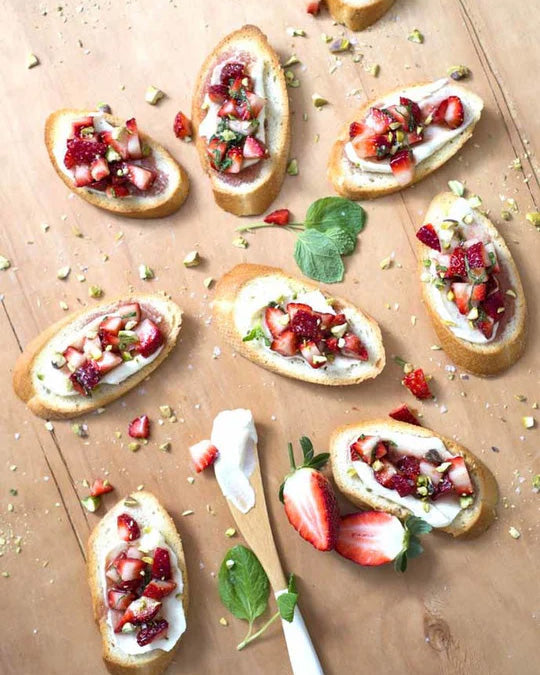 Strawberry, Mint and Pistachio Bruschetta
