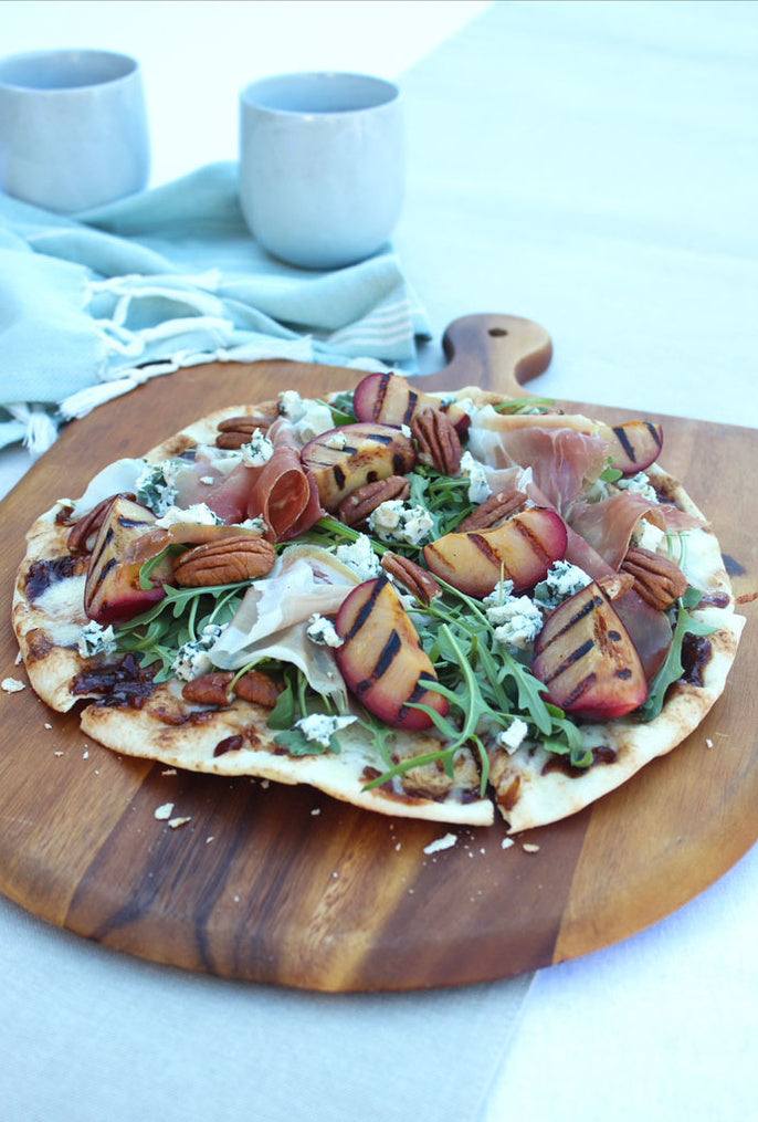 Grilled Stone Fruit, Prosciutto and Caramelised Onion Relish Flatbread
