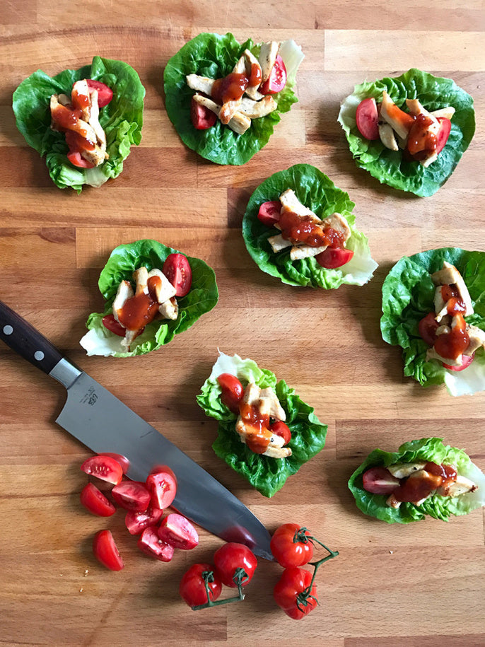 Lettuce Cups with Grilled Chicken and Tomato & Cracked Pepper Relish