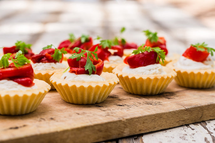 Roasted Capsicum, Goat Curd and Caramelised Onion Tartlettes