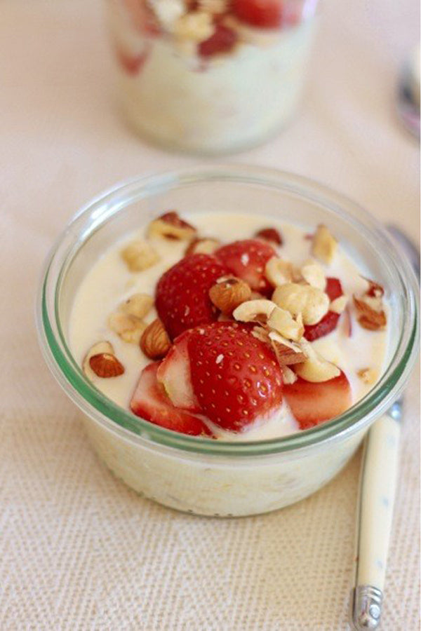 Nutty Bircher Muesli with Warm, Spiced Strawberries