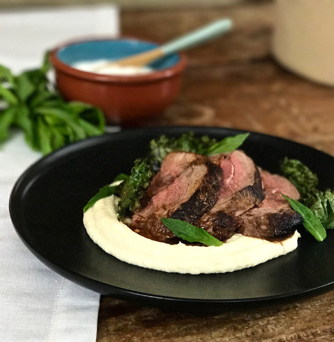 Moroccan Lamb Rump with Parsnip Puree and Kale Chips