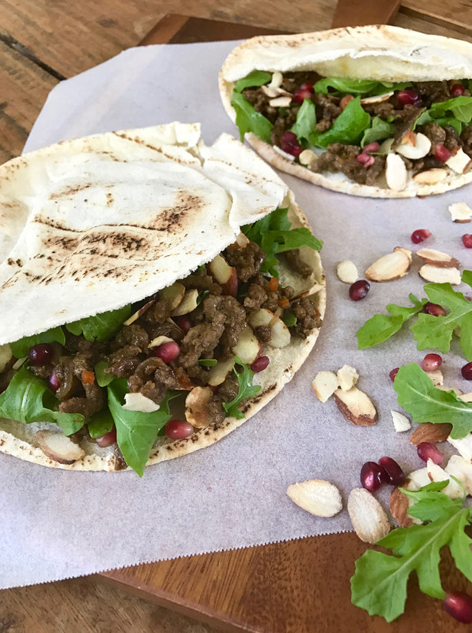 Stuffed Flatbreads with Spiced Beef and Almonds