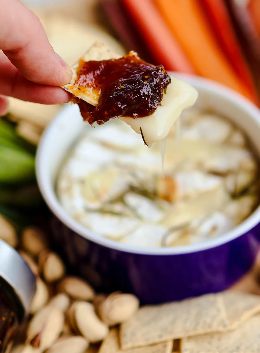 Air Fryer Baked Double Cream Brie with Fig and Pomegranate Paste