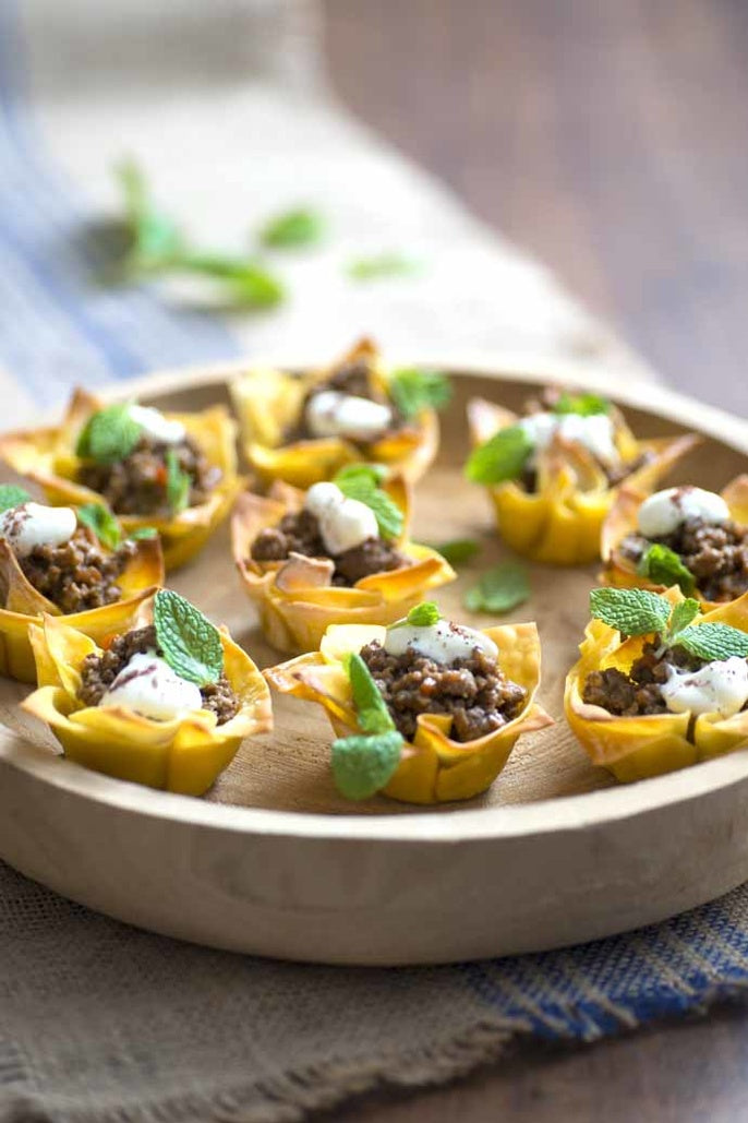 Moroccan Lamb Served in Crispy Wonton Cups