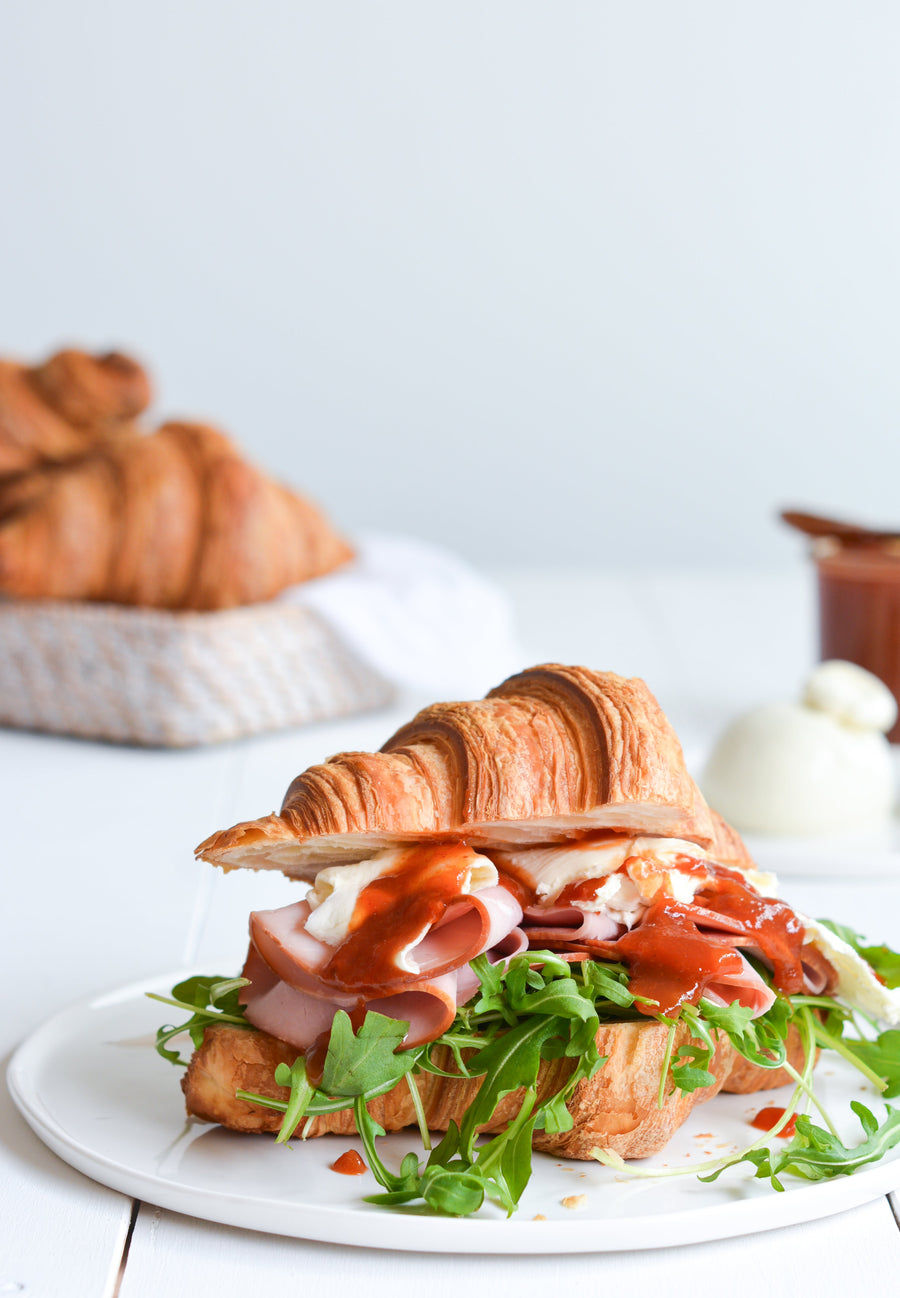 Savoury Croissant with Ham Off The Bone, Tomato Chutney, Burrata & Rocket