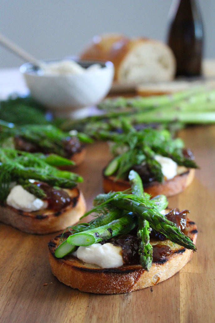 Charred Asparagus Bruschetta with Caramelised Onion
