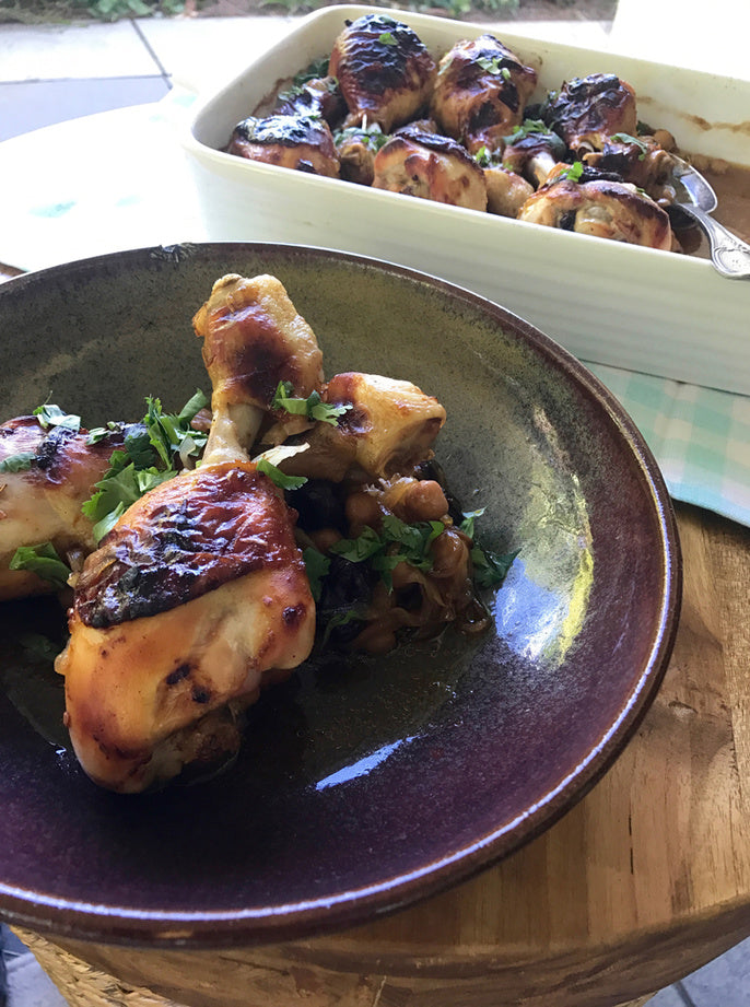 African Baked Chicken with Chickpeas and Raisins