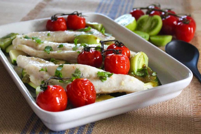 Oven Baked Flathead with Green Tomato and Jalapeño Relish