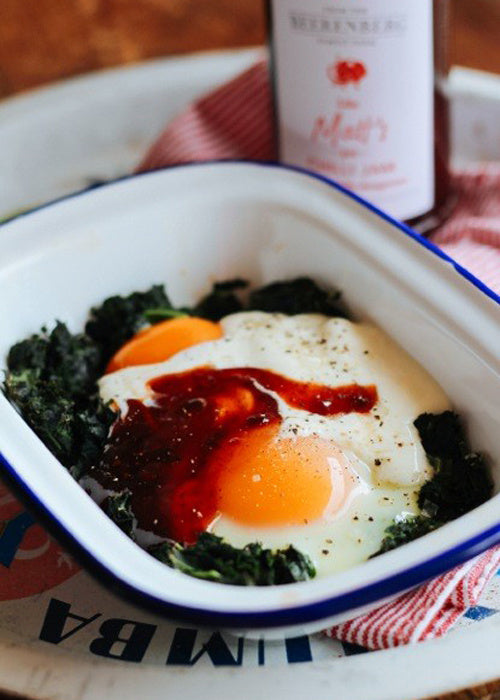 Baked Eggs with Kale and Chilli Jam