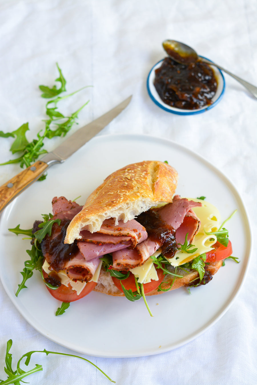 Saltbush Crusted Smoked Beef & Caramelised Onion Relish Panini