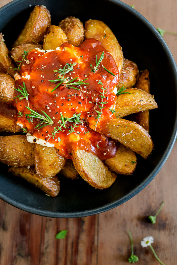 Rosemary Baked Wedges with Relish and Sour Cream