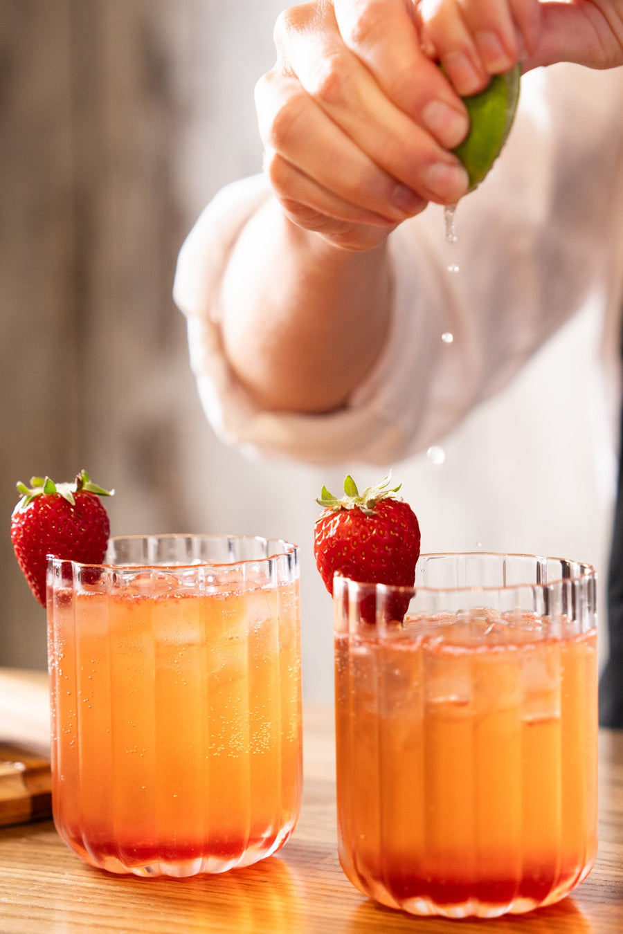 Strawberry Drizzle, Lime and Gin Cocktail