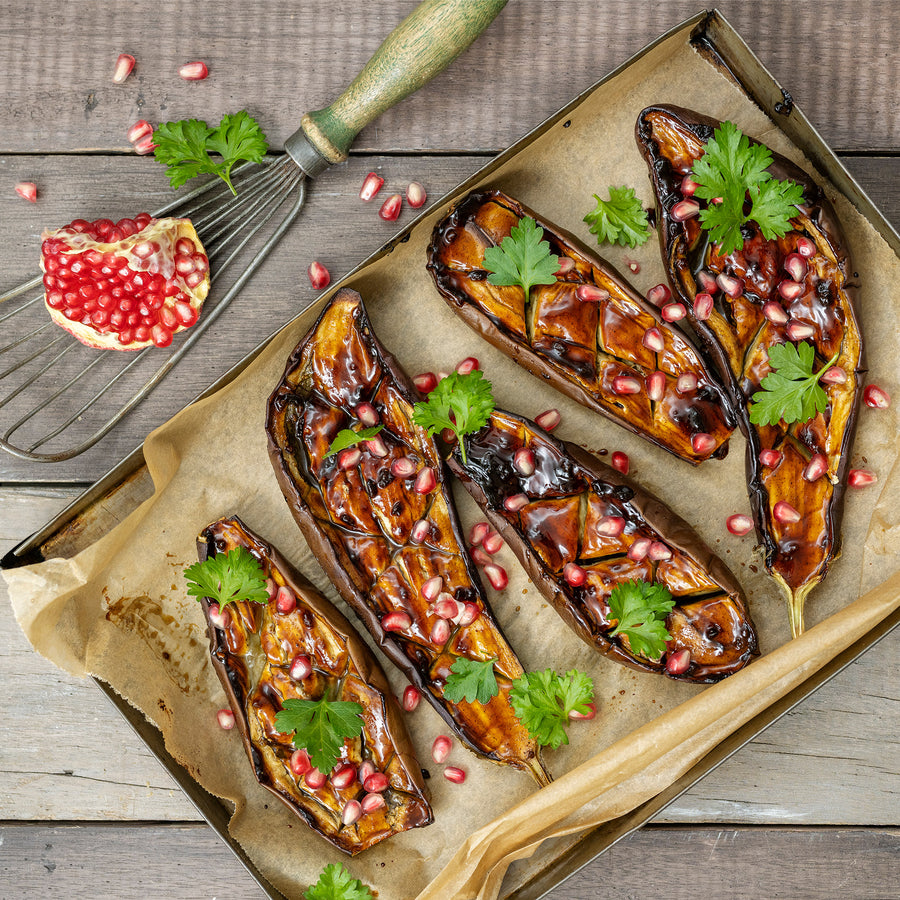 Sticky roast eggplant