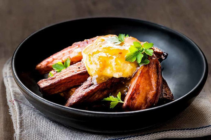 Vegan Spiced Roast Sweet Potato with Beerenberg Mango Chutney and Cashew Cream