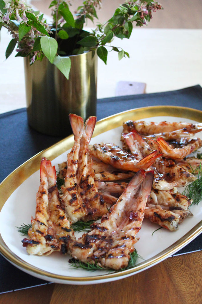 BBQ Butterflied Prawns with Beetroot Glaze