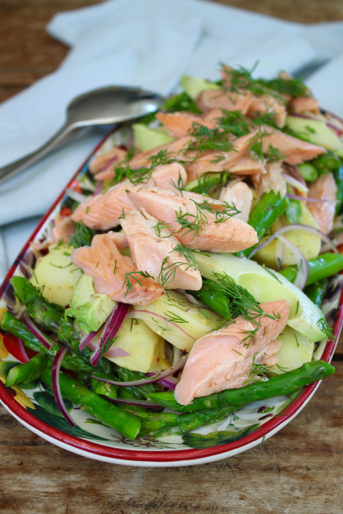 Hot Smoked Trout Salad with Asparagus and Dill