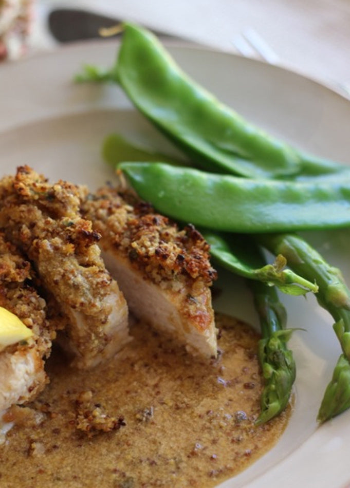Roast Mustard and Thyme Chicken with Spring Greens