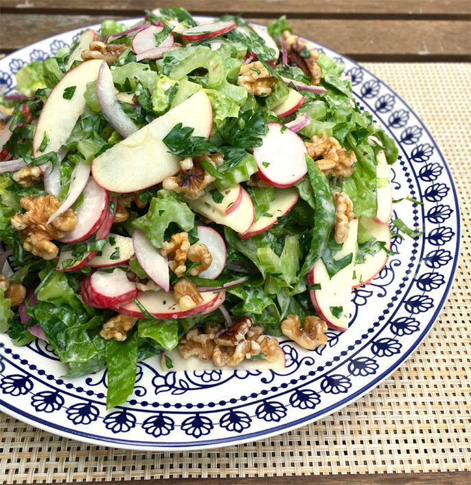 Crisp Cos Salad with Celery, Walnuts & Honey Mustard Dressing