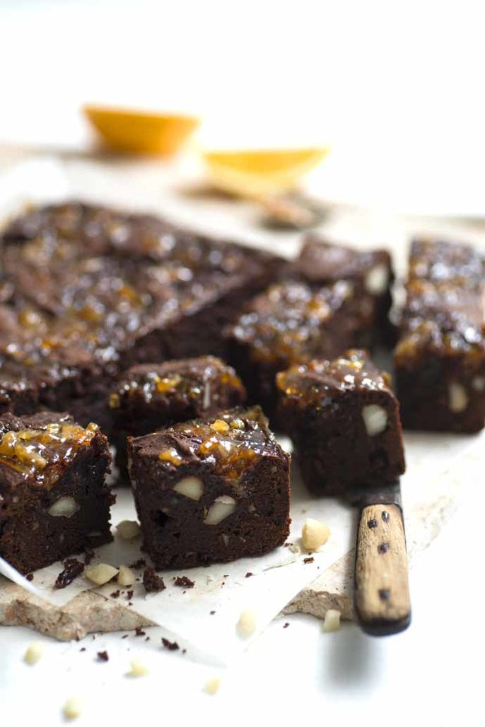 Macadamia and Blood Orange Marmalade Brownies