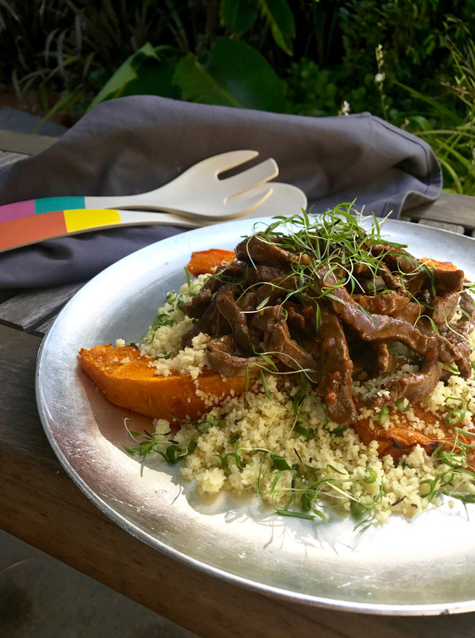 African Spice Taka Tala Beef with Warm Couscous and Roasted Pumpkin