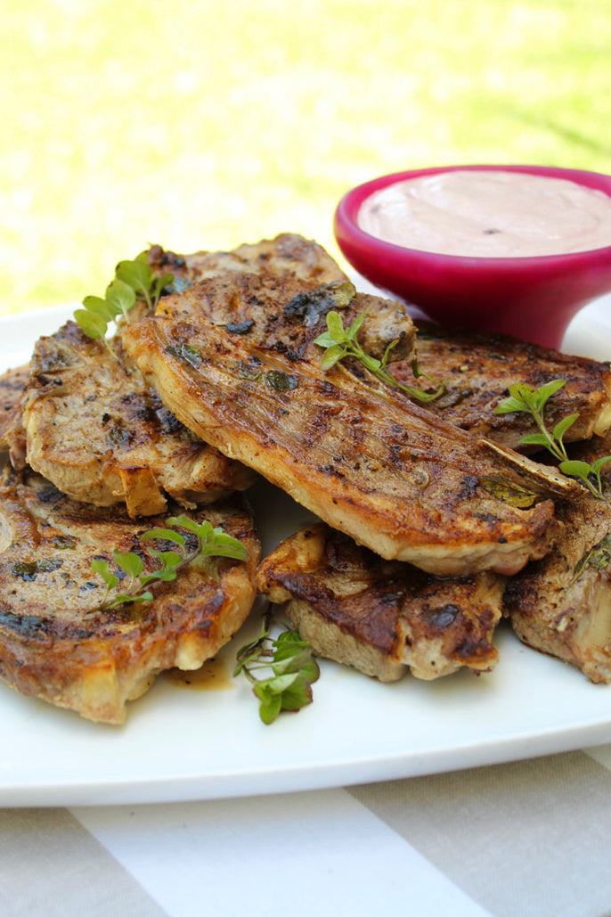 BBQ Greek Lamb Chops with Creamy Beetroot Sauce