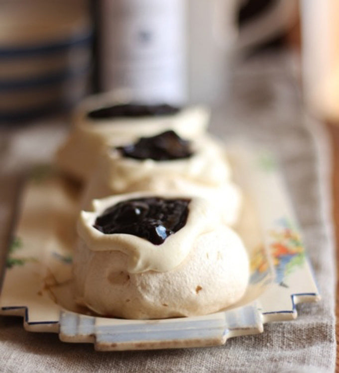 Mini Pavlovas with Blueberry Jam and Cinnamon Cream