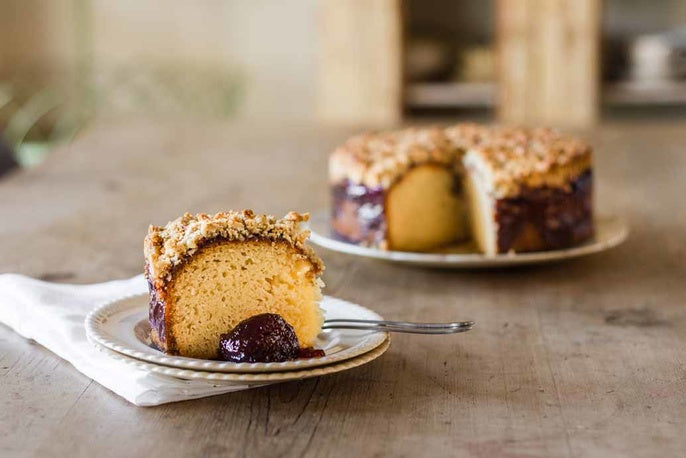 Vegan Sponge Cake with Beerenberg Satsuma Plum Jam and Walnut Maple Crumble