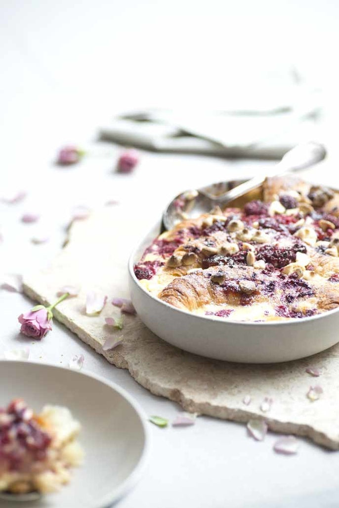 Raspberry and Chocolate Croissant Bread and Butter Pudding